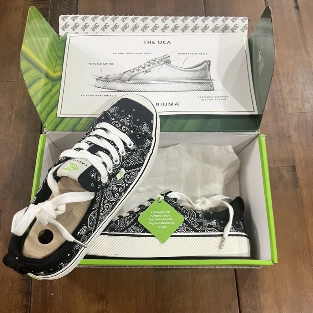 Cariuma Shoe Unisex OCA Low Black Bandana Canvas Sneakers Brazil Multiple Sizes